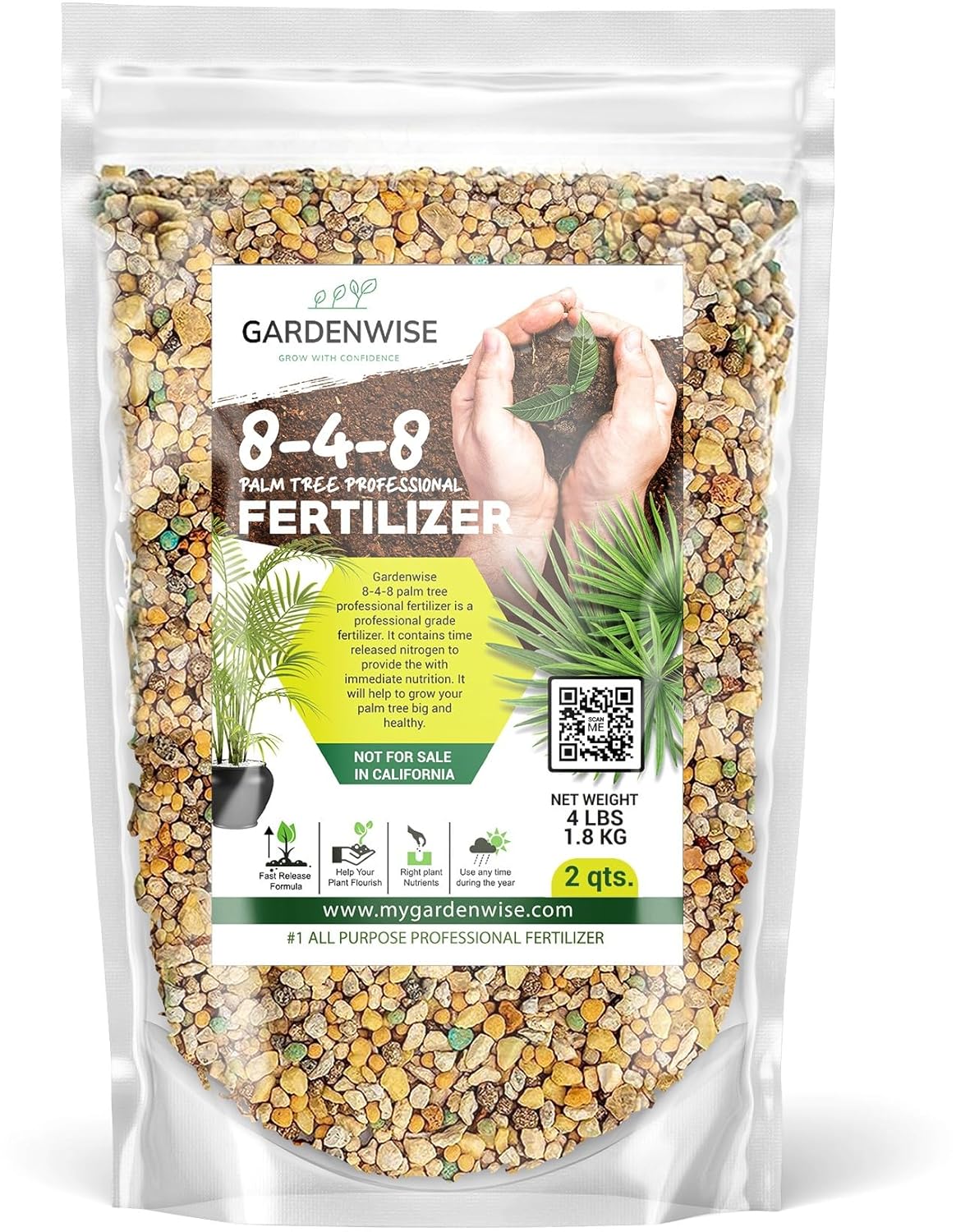 8-4-8 Professional Palm Tree Fertilizer Plant Food; for Indoor Potted Plants and Outdoor Landscape Palm Trees; Quick-Release Nitrogen Fertilizer and Continuous Feeding (2 QUARTS)
