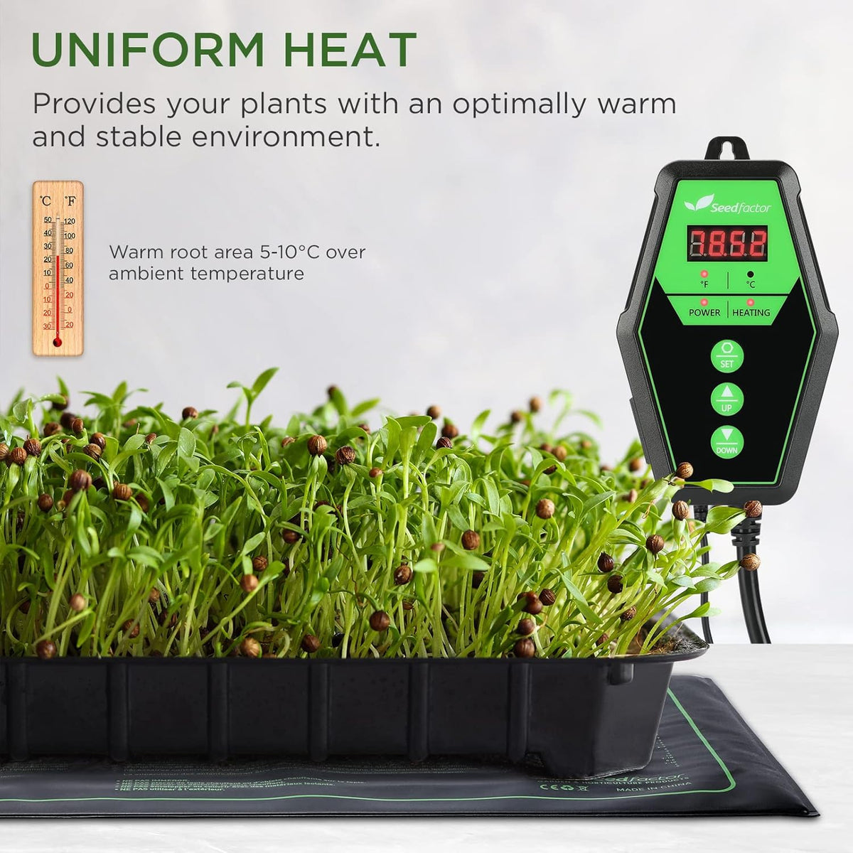 Seedfactor 10" x 20" MET Certified Seedling Heat Mat and Digital Thermostat Combo Set