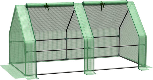 Outsunny 6' x 3' x 3' Mini Greenhouse with Zippered Doors & Roll-up Windows, Portable Plant Hot House with Durable PE Cover, Water Resistant, UV Protected for Outdoor Flowers, Vegetables, Green