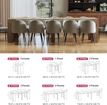 Extendable Dining Table, Transformer Extra Console Table for 1-12 People, Folding Space Saving Dining Room Table for Homes, Apartments, Oak