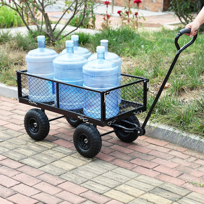 Wagon With Removable Sides for Farms, Warehouses - Garden Dump Cart With Air Wheels (Black) - Essential for Your Dream Garden