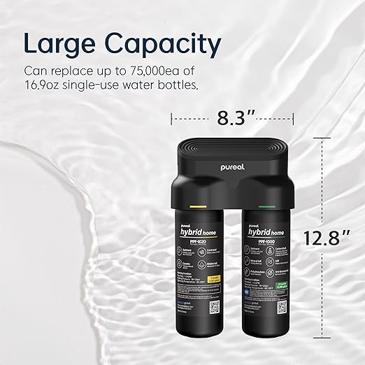 Pureal Hybrid Home PPU-1020D 2 Stage Under Sink Water Filter System, 10K Gallons, NSF/ANSI 42&372, Mineral Sediment Carbon Block KDF Polyphosphate Filter for Scale & Lead & Chlorine