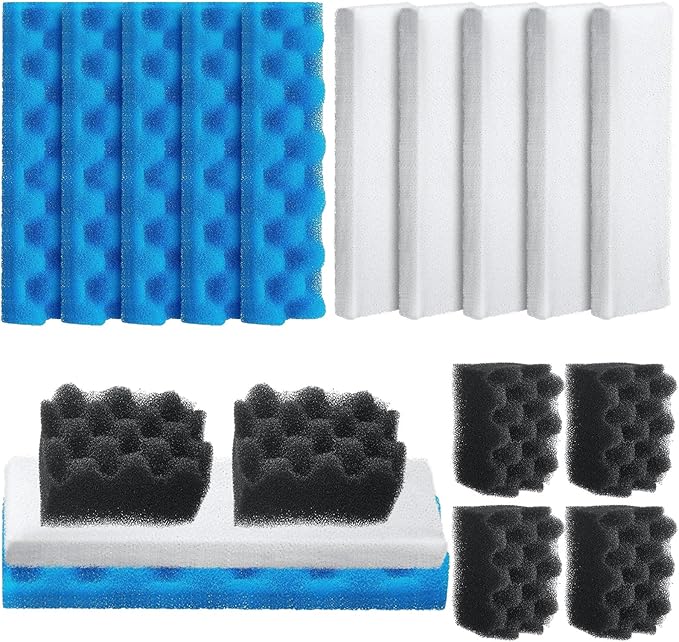 18 Pcs Bio Foam Set Compatible with Fluval 406/407 Aquarium Filters Compatible with Aquarium Filters Including Blue White Black Bio Foam for Replacement Filter Media Kit