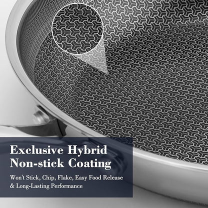 10 Inch Hybrid Non Stick Frying Pan Set Skillet Stainless Steel Skillet Chef's Pan with Matching Lid, PFOA-Free Non-Toxic Cookware, Dishwasher & Oven Safe, Induction Compatible All Cooktop