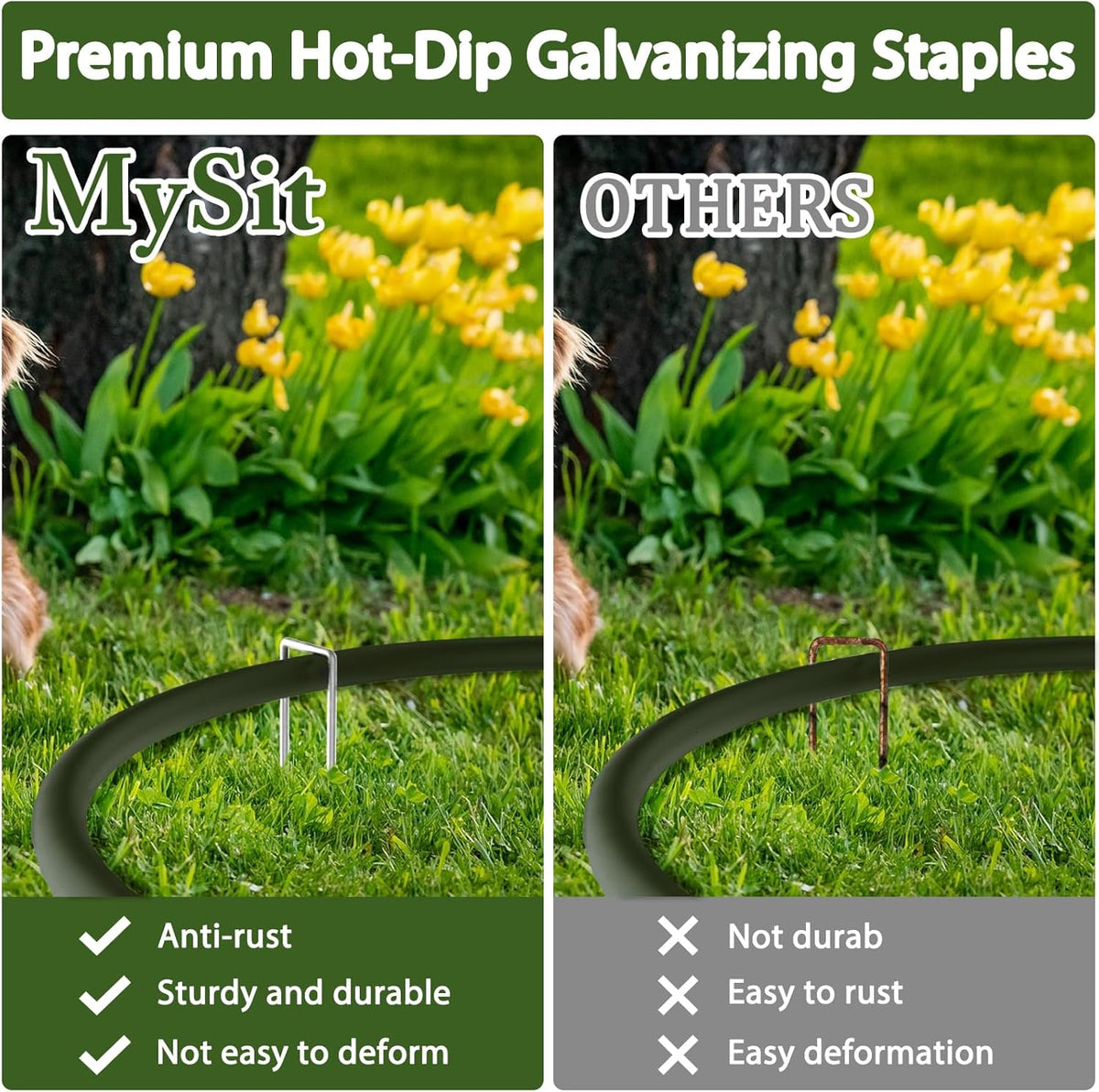MySit 12" Garden Stakes Pins Landscape Staples 11Ga Tent Stakes 12 Pack, Heavy Duty Galvanized Steel Metal Yard Stakes Ground Lawn Staples Fence Anchors for Weed Barrier Fabric