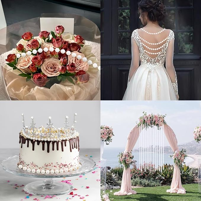 Pearls String Beads 33 Feet Crafts Faux Pearl Roll for Christmas Garland Flowers Wedding Party Jewelry Decoration(10mm Ivory)