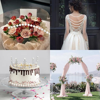 Pearls String Beads 33 Feet Crafts Faux Pearl Roll for Christmas Garland Flowers Wedding Party Jewelry Decoration(10mm White)