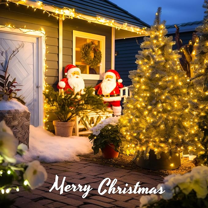 JMEXSUSS 163ft 500 LED Warm White Christmas Lights Outdoor, Plug-in Outdoor String Lights for Classroom, Clear Wire 8 Modes Remote Control Christmas Tree Lights for Christmas Bedroom Tree Classroom