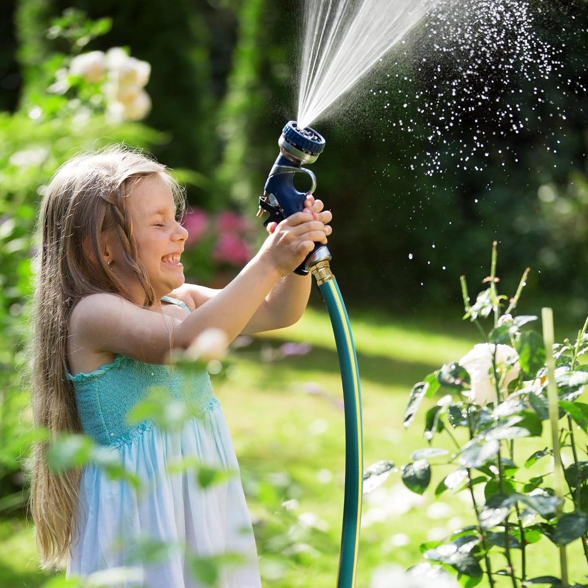 Solution4Patio Lead-in Green Garden Hose 5/8 in. x 25 ft. -Kink Free, No Leaking, Male/Female Fittings -Heavy Duty Durable Flexible Lightweight Water Pipe -Brass Aluminum Ends for Household & Yard