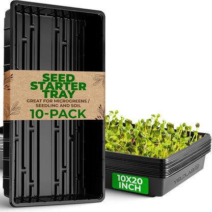 10x20 Inch Black Plastic 10 Pack Plant Propagation Tray – Growing Trays for Garden, Planting, Seedling, Soil & Hydroponic Horticulture - Microgreen Trays Grow Plants - No Drain Holes