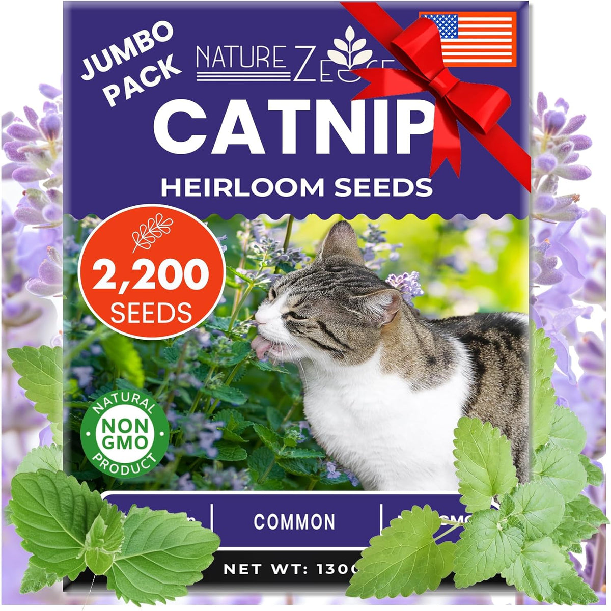 NatureZ Edge Catnip Seeds for Planting, 2200+ Herb Seeds, Indoor or Outdoor Growing, Cat Nip Seeds, Your Cat Will Love Them, Non-GMO