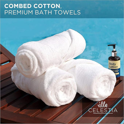 600 GSM 100% Cotton Bath Towels, White, Set of 2, Highly Absorbent, Plush, Soft, Quick Dry, 2 Pieces Combed Cotton Luxury Towels for Hotels, Spa, Salon, Bathroom, Dorm, Pack of 2
