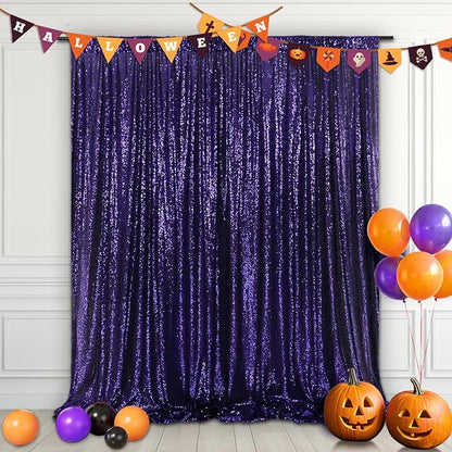 Eternal Beauty Purple Sequin Backdrop, 5x7 Ft Halloween Glitter Background Curtains for Shimmer Photography Party Wedding Birthday Back Drop Decor