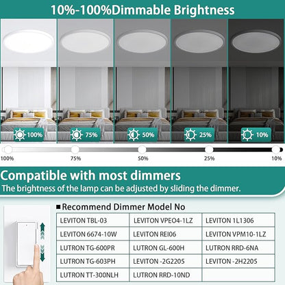 24 Inch Dimmable LED Ceiling Light Fixture, Ultra Thin Flush Mount, 48W 4800Lumen, 3 Color Changeable, Round, White, for Dining Room, Living Room, Bedroom, Office, Hotel
