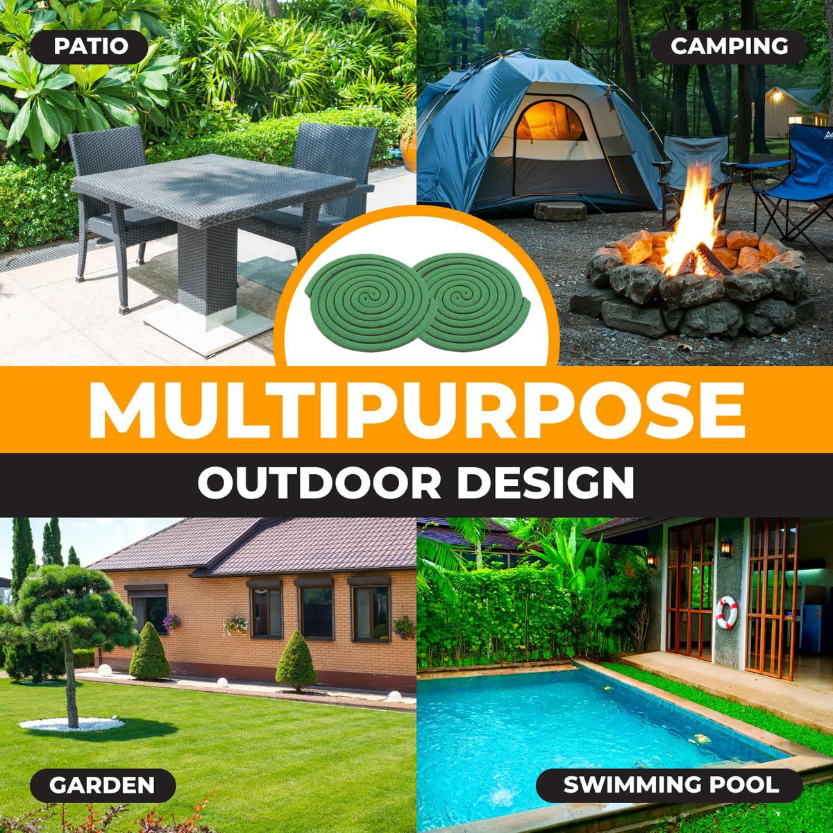 Mosquito Repellent Coils - Outdoor Use Reaches Up to 10 feet - Each Coil Burns for 5-7 Hours (Four in Each Pack Contains Total 16 coils & 8 Coil Stands)