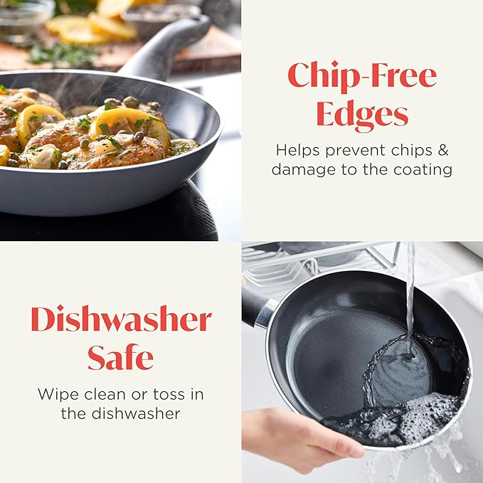 Deco 9.5” Nonstick Frying Pan Skillet, Made in Italy, Diamond Ceramic PFAS-Free, Dishwasher & Metal Utensil Safe, Durable Gloss Enamel Finish, Stay-Cool Handle, High Walls-Extra Room, Gray