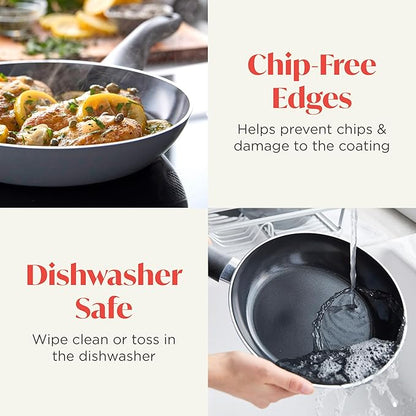 Deco 9.5” Nonstick Frying Pan Skillet, Made in Italy, Diamond Ceramic PFAS-Free, Dishwasher & Metal Utensil Safe, Durable Gloss Enamel Finish, Stay-Cool Handle, High Walls-Extra Room, Gray