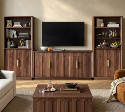 FORTUNETEC 71" Tall Bookcase, 3-Tier Bookshelf with Storage, Walnut