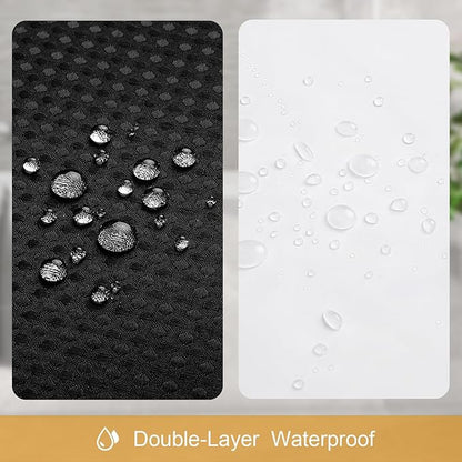 3 in 1 Extra Long Shower Curtain Set-72 W x 84 H, Black Waffle and PEVA Liner Set with 12 Stainless Steel Hooks, Waterproof Fabric for Bathroom