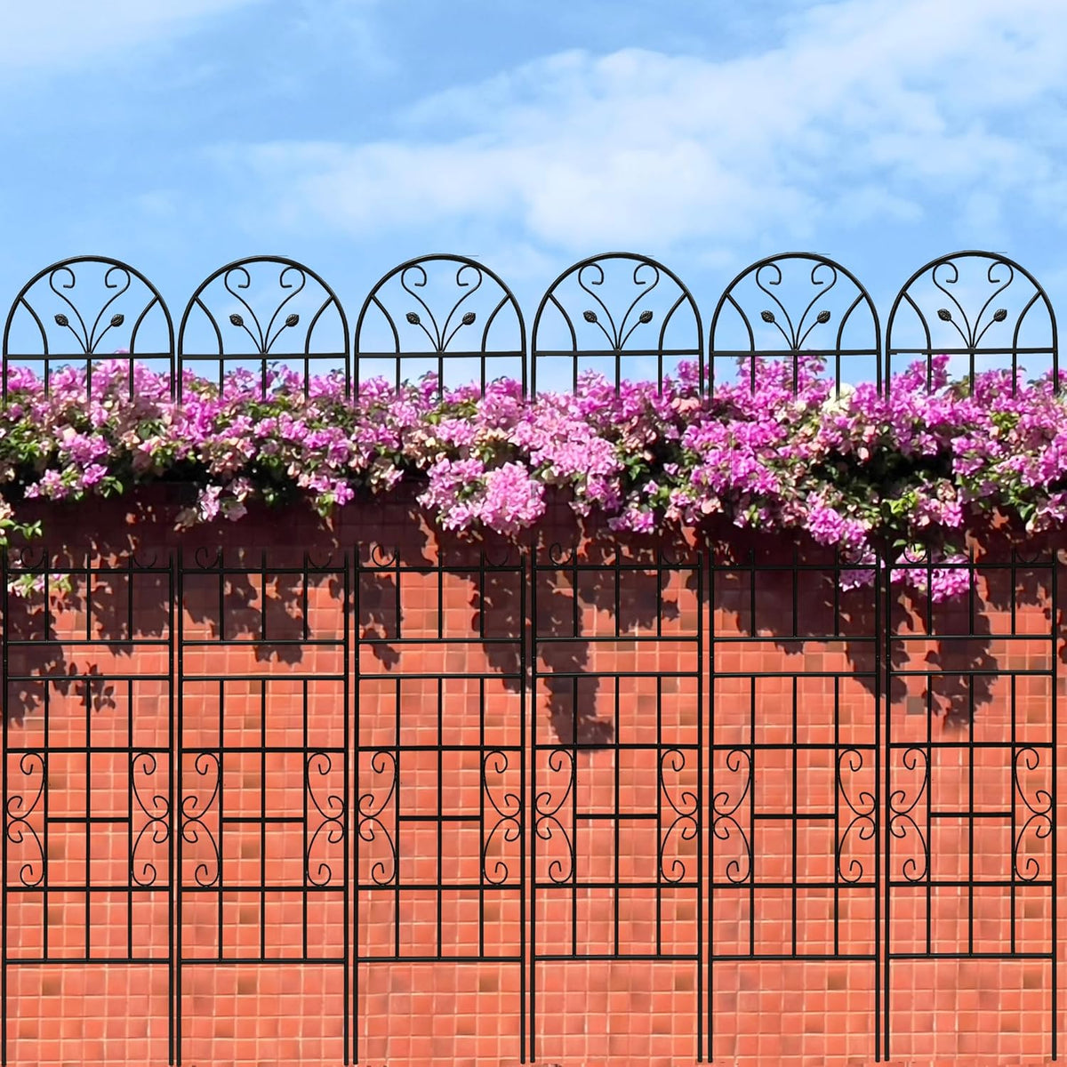 6 Pack Metal Garden Trellis 86.7" Tall Outdoor Climbing Plant Support for Roses, Flowers, Rustproof Durable Black Galvanized Tube, Lawn Garden Fence Decor Screen, 86.7" H