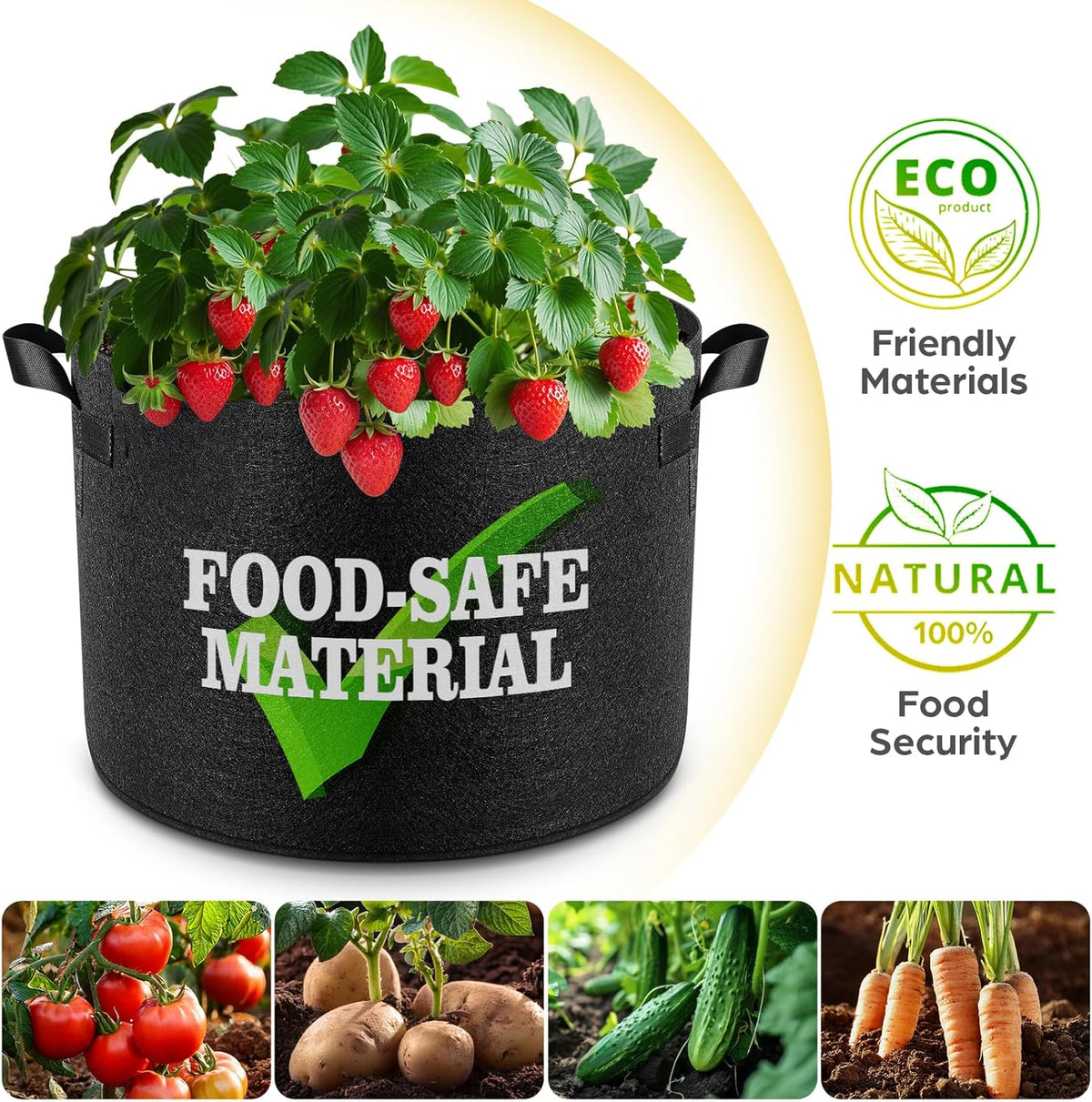 5 Pack 7 Gallon Grow Bags, Thickened Nonwoven Fabric Planter Pots with Handles, Heavy Duty 300G Garden Pots for Tomato, Potato and Vegetable