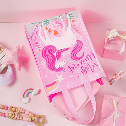 Loveinside Unicorn Reusable Gift Bag, Pink Magic Unicorn and Stars Design Medium Recycled Pink Gift Bag for Girls, Kids, Birthday, Baby Shower, Party Favor, 10" x 5" x 13", 1 Pcs