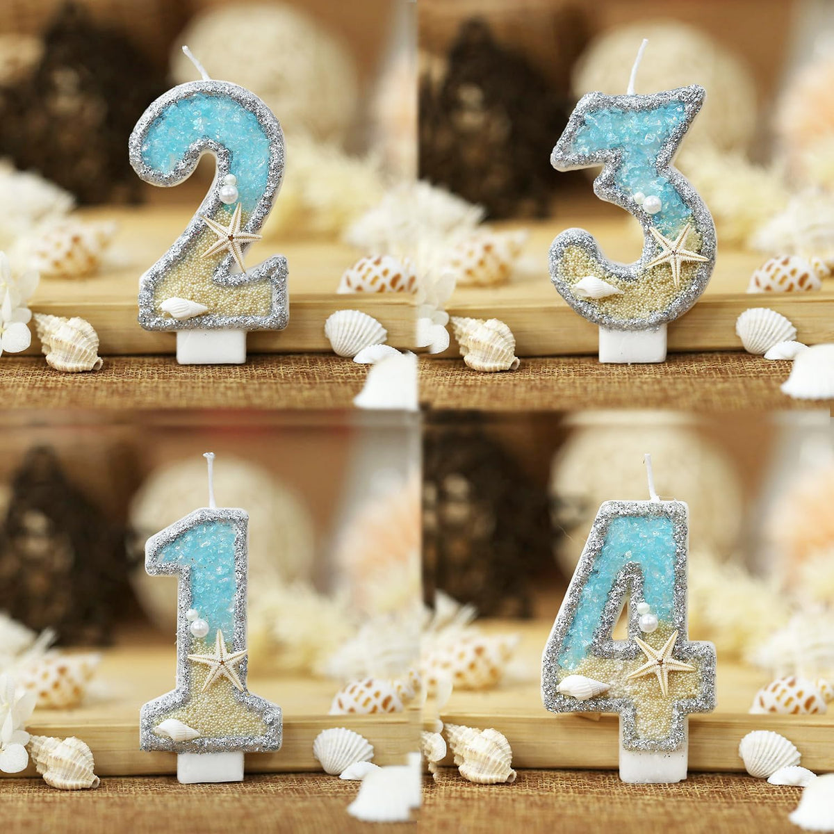 3rd Birthday Candle for Cake, Beach Starfish Sequins Candles, 2.76 inch Cake Topper Decoration for Birthday Party (Number 3)