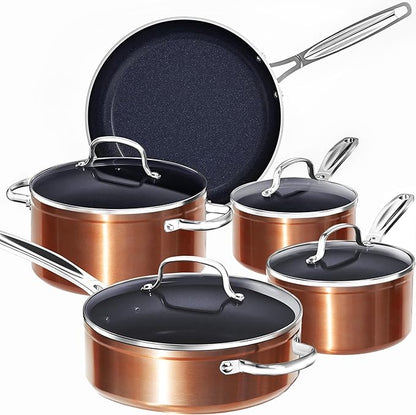 Nuwave 9pc Cookware Set Healthy Duralon Blue Ceramic Nonstick Coated, Diamond Infused Scratch-Resistant, PFAS Free, Oven Safe, Induction Ready & Evenly Heats, Tempered Glass Lids & Stay-Cool Handle