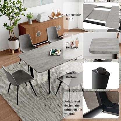63"- 78.7" Extendable Dining Table Set for 6, Modern Kitchen Table with 6 Dining Chairs for 4-6 Person, Thickened Expandable Wooden Table with Metal Legs for Dining Room, Kitchen
