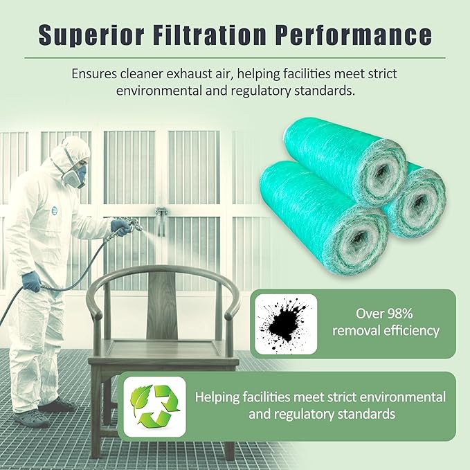 Fiberglass Paint Booth Filter Roll for Spray Booth 15-Gram Green 300ft (30" x 300ft)