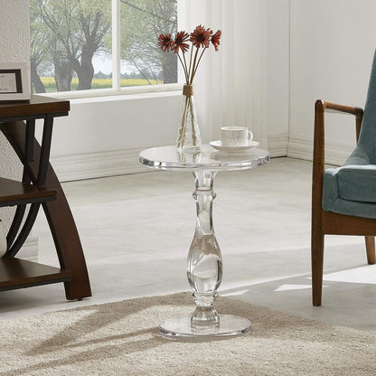 Furniture Acrylic Side Table,Clear Small Round Side/End Tables with Support Rod for Use in Living Rooms,Bedrooms,Offices,Study Rooms,Waiting Areas（13.8in*19.7in