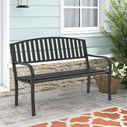 Maemttes Outdoor Bench Garden Bench, Weatherproof Anti-Rust Heavy-Duty Outside Benches Clearance, Wrought Iron Metal Bench for Front Porch, Patio, Park