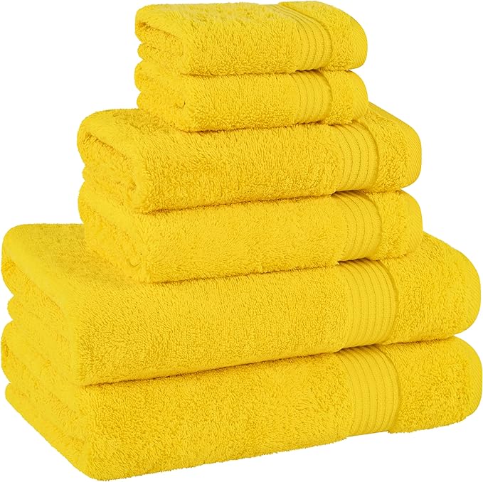 Cotton Paradise 6 Piece Towel Set, 100% Cotton Soft Absorbent Turkish Towels for Bathroom, 2 Bath Towels 2 Hand Towels 2 Washcloths, Yellow Towel Set