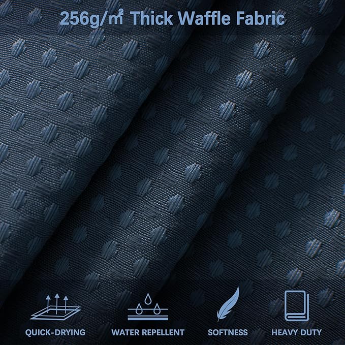 Navy Blue Shower Curtain Waffle Weave 60 Inches Heavy Fabric Duty Shower Curtains for Stall, Water Repellent 256GSM Weighted Modern Bathroom Shower Curtains with 10 Metal Hooks, 60Wx72H