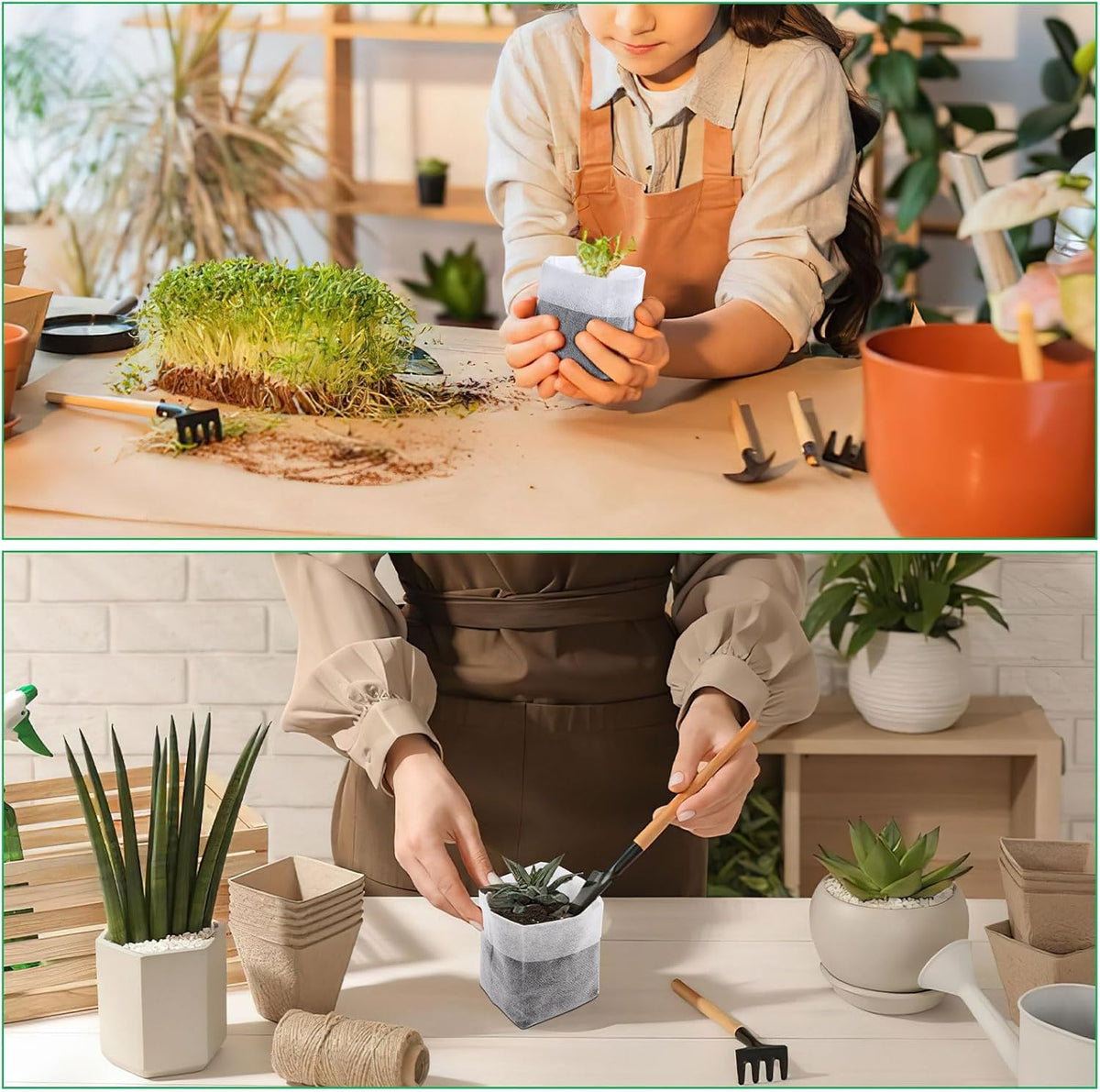 Augshy Nursery Growing Bags, 200Pcs Plant Grow Bags Non-Woven Fabric Seedling Pots Seedling Bags for Planting Seed Starting Pots Pouches for Vegetable Flower Fruit Saplings Tree (5.9" x 6.3")
