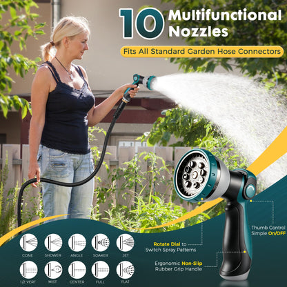 VERDOW Garden Hose 50 ft, Non-Expandable Lightweight Water Hose, 360° Swivel Fittings, 10-Pattern Spray Nozzle Flexible Hose for Yard, Lawn, Ourdoor Ues
