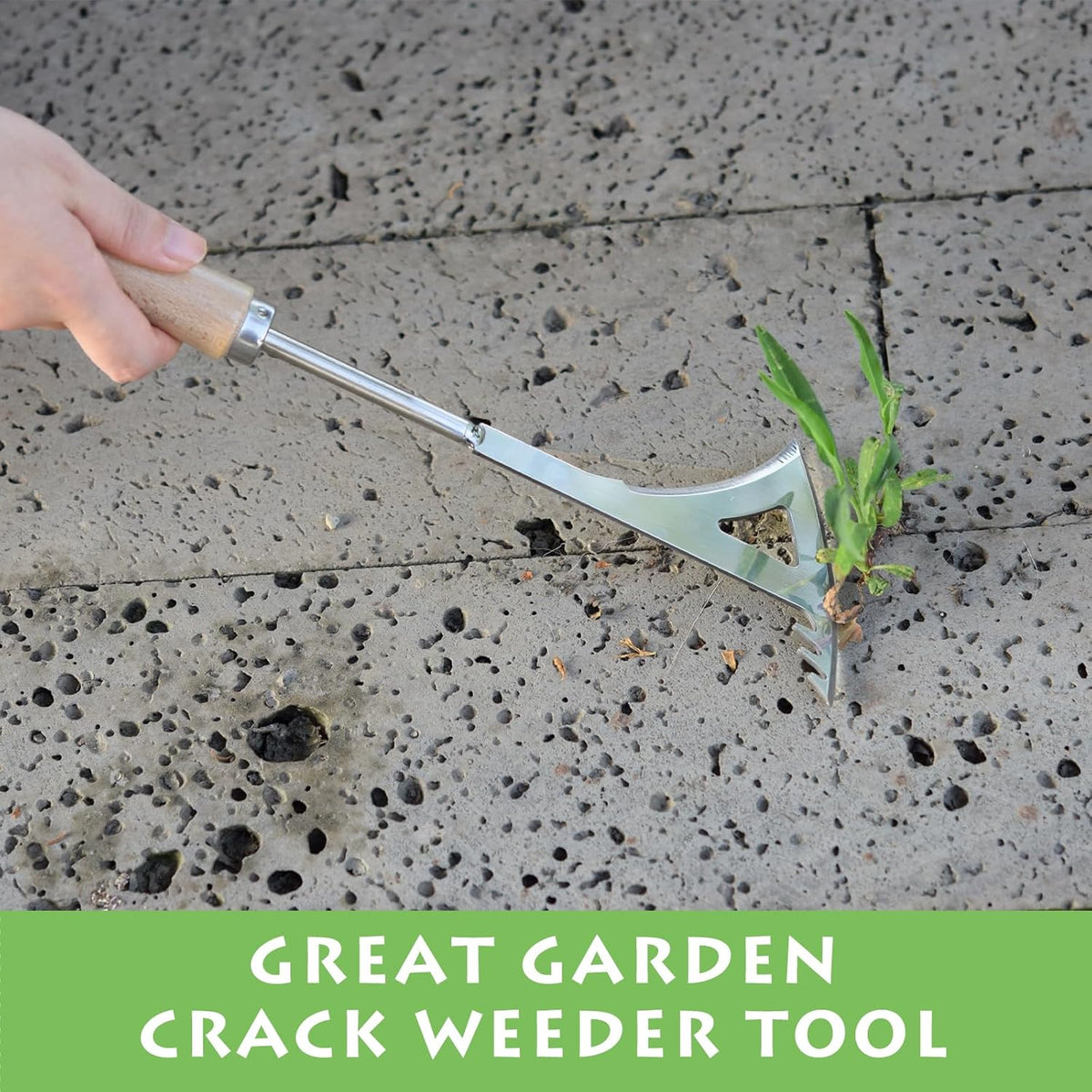 Crack Weeder, 13.4" Stainless Steel Crevice Weeding Tool with Wood Handle, L-Shaped Side-Walk Weed Puller Spatula, for Garden Lawn Yard Patio Terrace Paving Moss, Small Gardening Tool