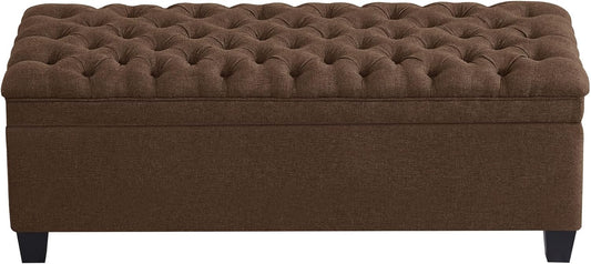 WUTUTUEE 50" Fabric Storage Ottoman Bench, Upholstered Rectangle End of Bed Storage Ottoman Tufted Living Room Bedroom Bench with Safety Hinge, Solid Wood Legs, Loads 500 lb(Brown)
