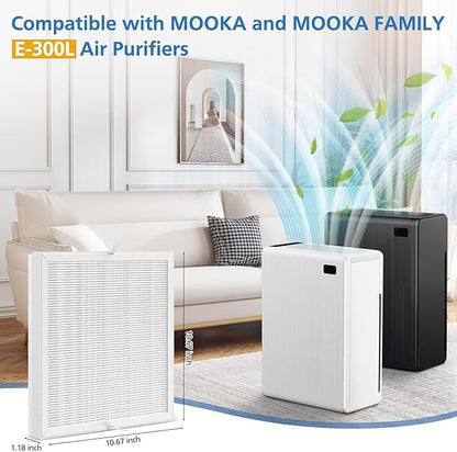E-300L Replacement Filter Compatible with MOOKA and MOOKA FAMILY E-300L Air Purifier for Large Room, Efficient Air Filter, 3-Stage Filtration System, 2 Pack