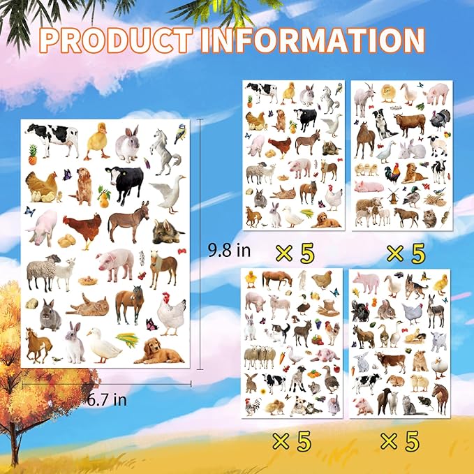 Farm Animals Stickers 720 Count Farm Animal Barnyard Cow Sheep Chicken Stickers Party Favors Gifts Sticky Decor for Scrapbook Calendar Planner Gift Wrap Decor