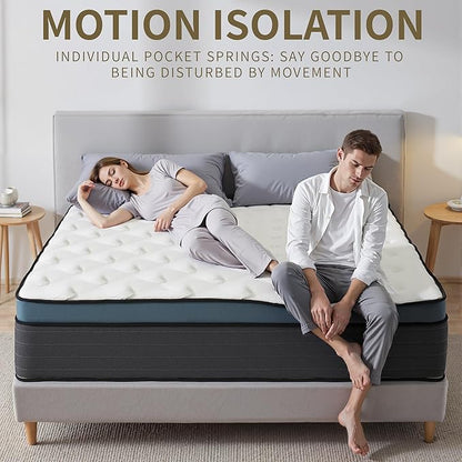 Queen Mattress,12 Inch Gel Memory Foam Hybrid Queen Size Mattresses in a Box, Medium Firm Feel Individual Pocket Springs Matress, Breathable Fabric, Strong Edge Support, Fiberglass Free