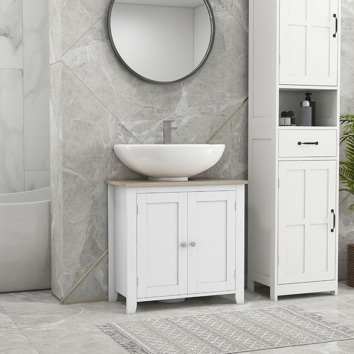 Under-Sink Bathroom Storage Cabinet with Adjustable Shelves