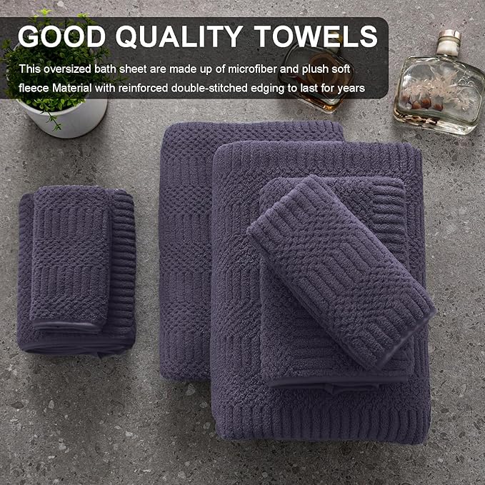 4 Piece Oversized Bath Towels Set 35x70 Inches, Purple Extra Large Soft Bath Sheet Chair Towels 600 GSM Highly Absorbent Quick Dry Towels Set for Bathroom Hotel Spa…