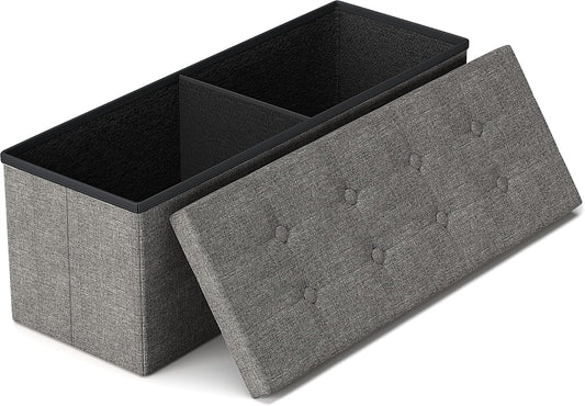 GLAXYFUR 43 Inches Folding Storage Ottoman Bench, Storage Chest, Grey