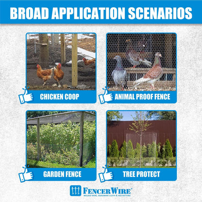 Fencer Wire 20 Gauge Chicken Wire Fence, Galvanized Poultry Hexagonal Netting Crafting, Chicken Coops & Rabbit Rodent Cage, 1-Inch Hex Grid (3 ft. x 25 ft.)