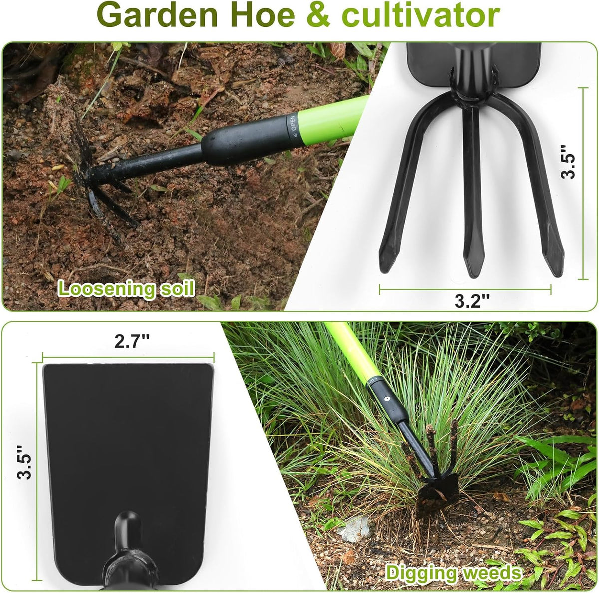 Telescopic Garden Hoe, Dual-Head Weeding and Cultivating Tool with Adjustable Handle, Lightweight Outdoor Hand Hoe for Raised Beds, Flower Planting, Camping, and Backyard Gardening