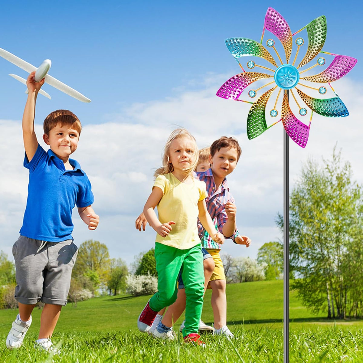 Wind Spinner Outdoor, Standing Wind Sculpture Yard Art Decorations, Metal Windmill for Patio Lawn & Garden Decor (B-Colorful-2PCS)