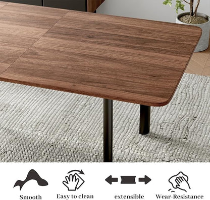 63"- 78.7" Extendable Dining Table Set for 6, Modern Kitchen Table with 6 PU Leather Chairs, Thickened Expandable MDF Wooden Table with Metal Legs for Dining Room, Kitchen, Living Room