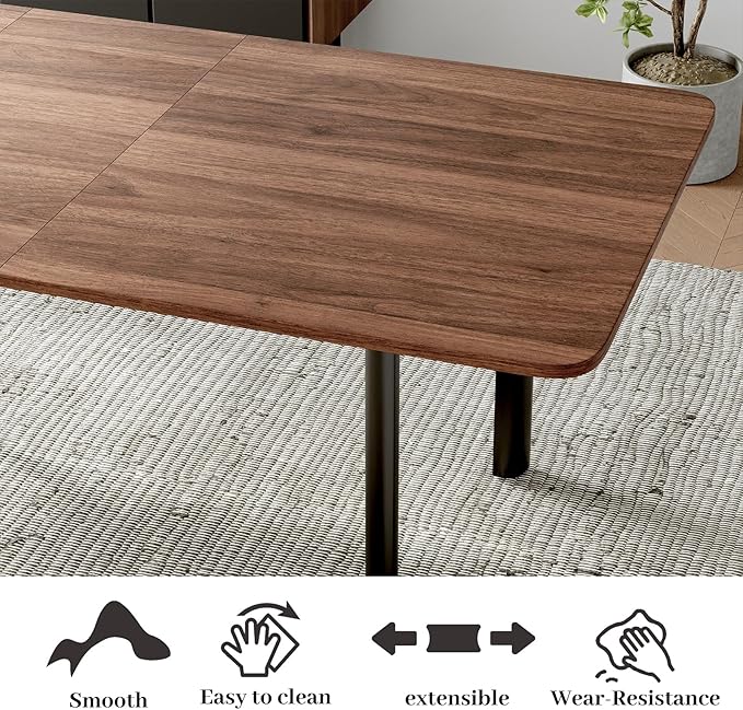 63"- 78.7" Extendable Dining Table Set for 8, Modern Kitchen Table with Dining Chairs for 6-8 Person, Thickened Expandable MDF Wooden Table with Metal Legs for Dining Room, Kitchen, Living Room