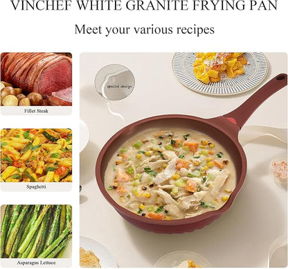 Vinchef Nonstick Toxin-Free Ceramic Cookware Deep Frying Pan Saute Pan with Lid, 12in/5.5Qt Fry Pan, German 3C+ Ceramic Coating Technology, Heat Indicator, Induction Compatible